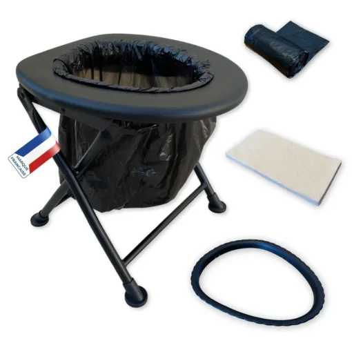 Toilette portable pliable HABEYGARD® avec accessoires – sac, papier absorbant, anneau – Marque Française