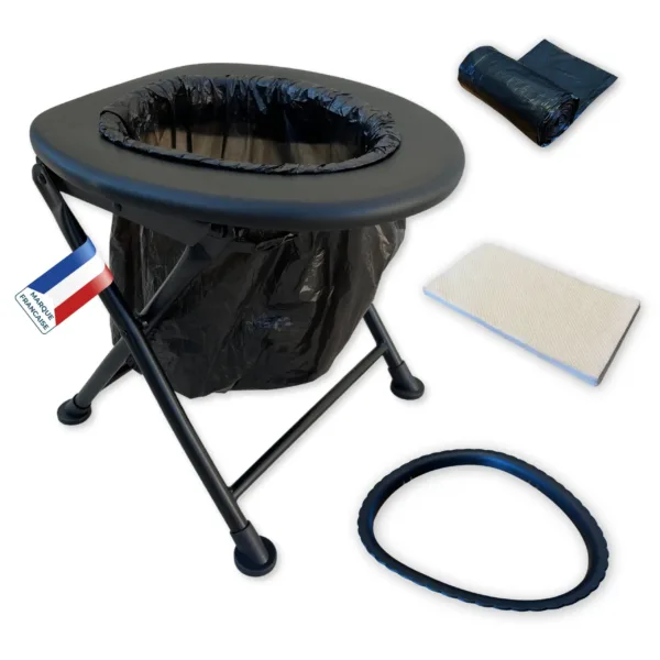 Toilette portable pliable HABEYGARD® avec accessoires – sac, papier absorbant, anneau – Marque Française