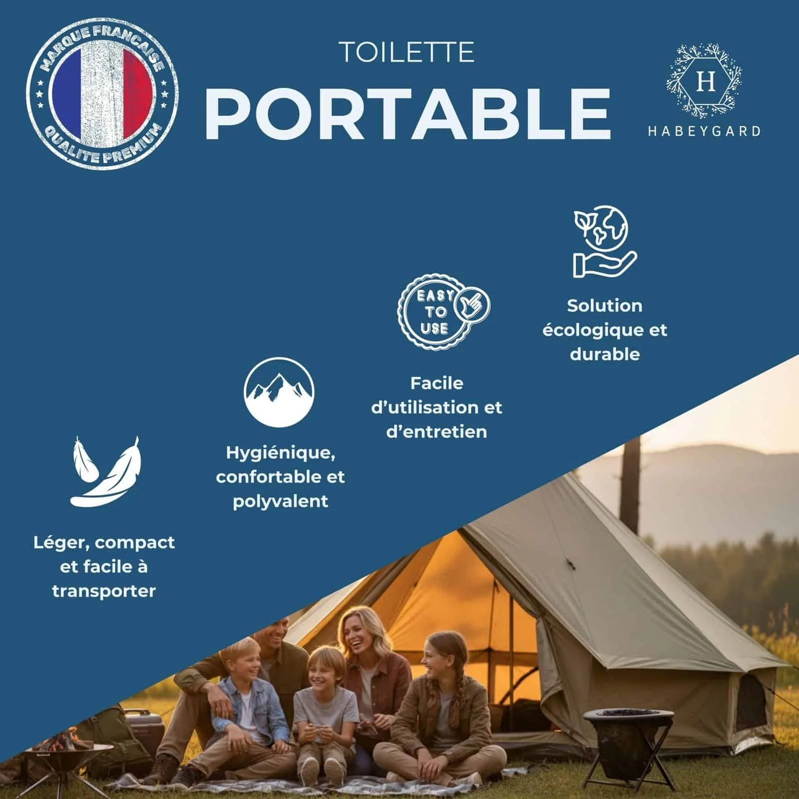 Toilette portable HABEYGARD® – légère, hygiénique, facile d'utilisation, solution écologique – Marque Française