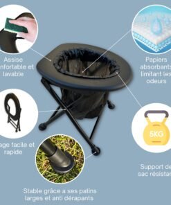 Toilette portable HABEYGARD® – assise confortable, pliable, patins antidérapants, support 5 kg