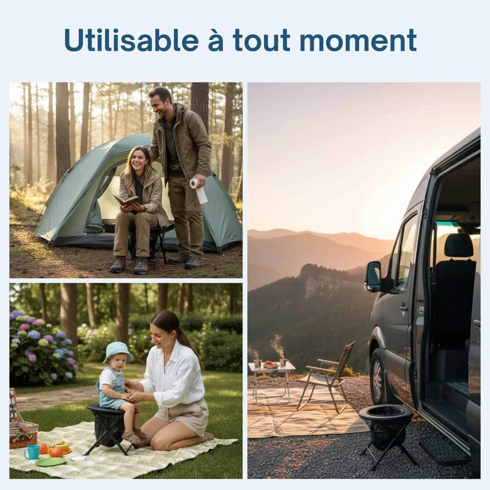 Toilette portable HABEYGARD® – utilisable en camping, en van et en plein air en famille
