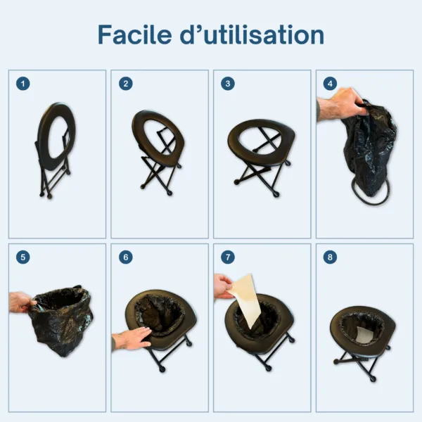 Toilette portable HABEYGARD® – guide d'utilisation en 8 étapes faciles