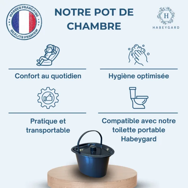 Pot de chambre HABEYGARD® – confort quotidien, hygiène optimisée, compatible toilette portable