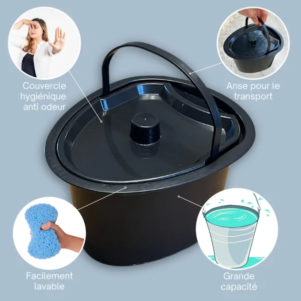 Pot de chambre HABEYGARD® – couvercle anti-odeur, anse de transport, facilement lavable, grande capacité