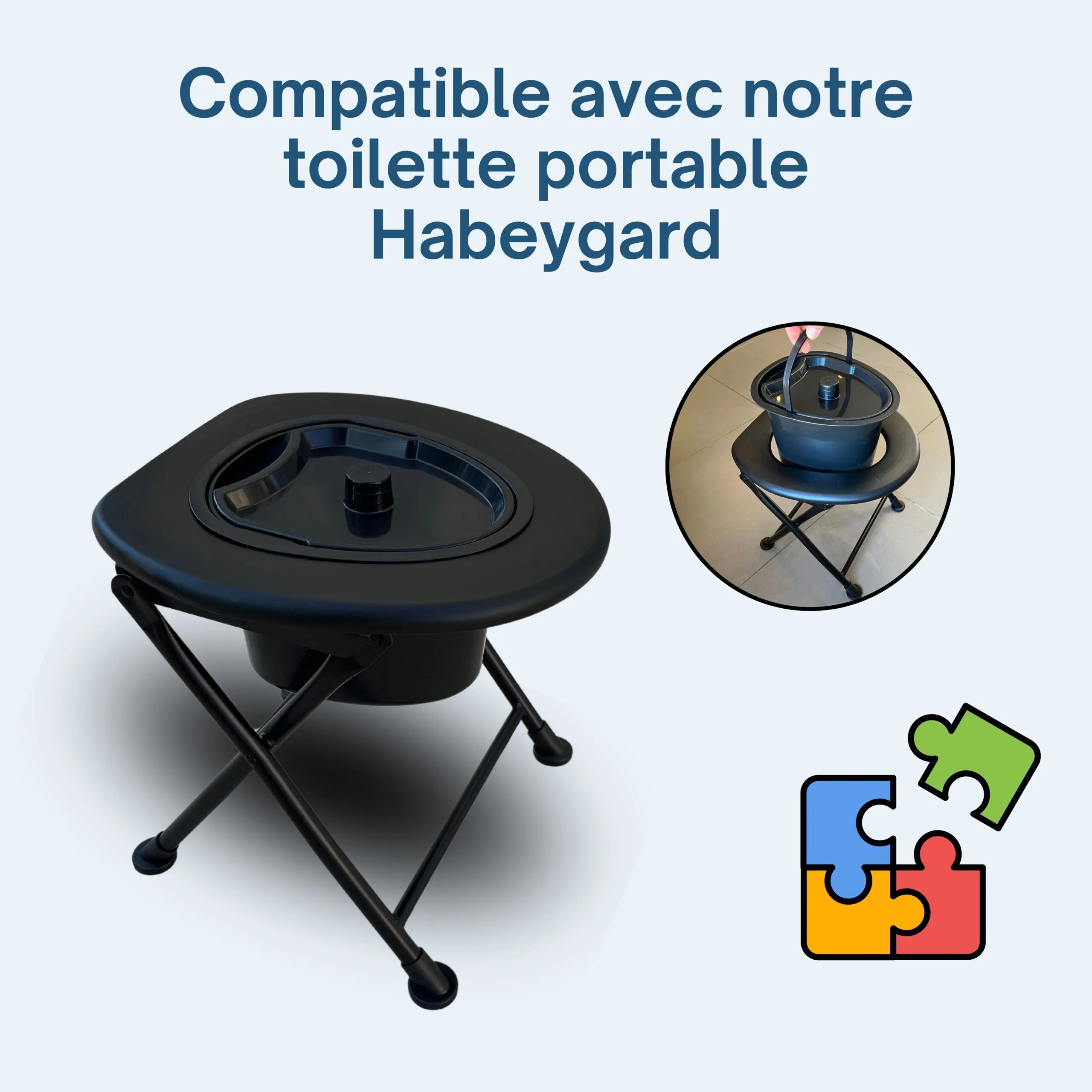 Pot de chambre HABEYGARD® compatible avec la toilette portable HABEYGARD® – ensemble combiné