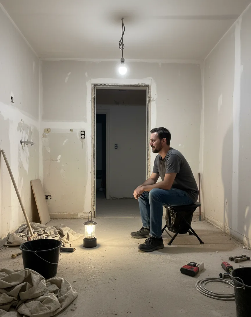 Ouvrier assis sur une toilette portable Habeygard® dans un chantier