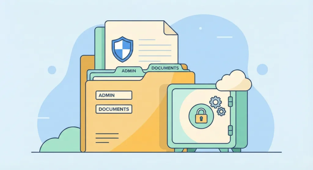 Illustration flat design dossier administratif sécurisé — documents importants