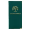 Protège livret de famille Habeygard® vert bouteille – couverture fermée, inscription dorée et arbre de vie, coins métal or
