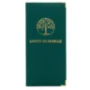 Protège livret de famille Habeygard® vert bouteille – couverture fermée, inscription dorée et arbre de vie, coins métal or