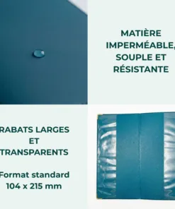 Protège livret de famille Habeygard® vert bouteille – matière imperméable souple, rabats larges transparents, format 104x215mm