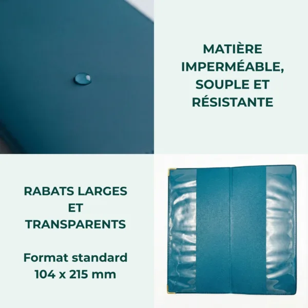 Protège livret de famille Habeygard® vert bouteille – matière imperméable souple, rabats larges transparents, format 104x215mm