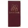Protège livret de famille Habeygard® bordeaux – couverture fermée, inscription dorée et famille stylisée, coins métal or