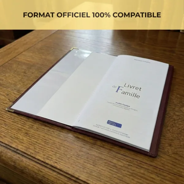 Protège livret de famille Habeygard® bordeaux ouvert – format officiel 100% compatible, rabats transparents