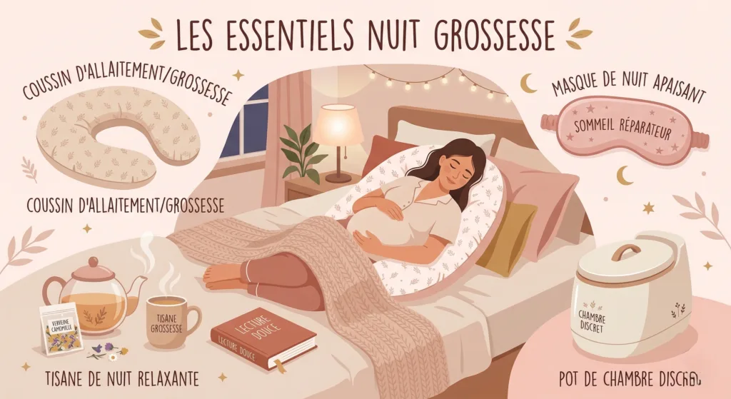 Illustration "Les essentiels nuit grossesse" avec pot de chambre Habeygard®