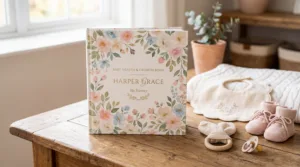 Un protège carnet de santé élégant aux motifs de fleurs pastel pour bébé.
