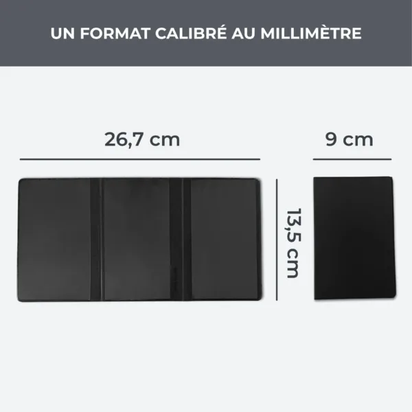 Dimensions du porte carte grise Habeygard® – 26,7 x 13,5 cm ouvert, 9 cm fermé