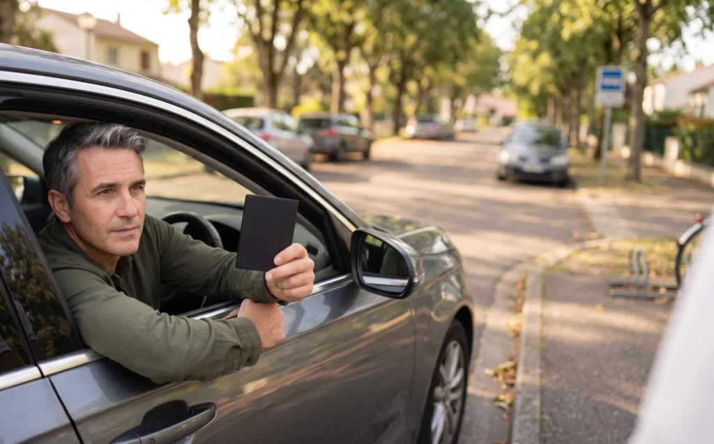 Conducteur serein présentant ses papiers dans son porte carte grise Habeygard®