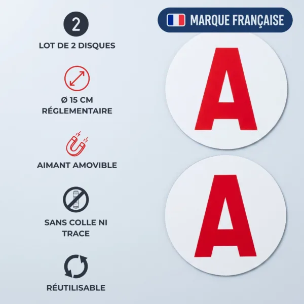 Disque A magnétique Habeygard® lot de 2, Ø 15 cm réglementaire, aimant amovible sans colle