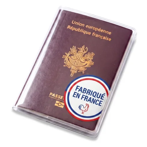 Étui passeport transparent Habeygard® – passeport français protégé, macaron Fabriqué en France